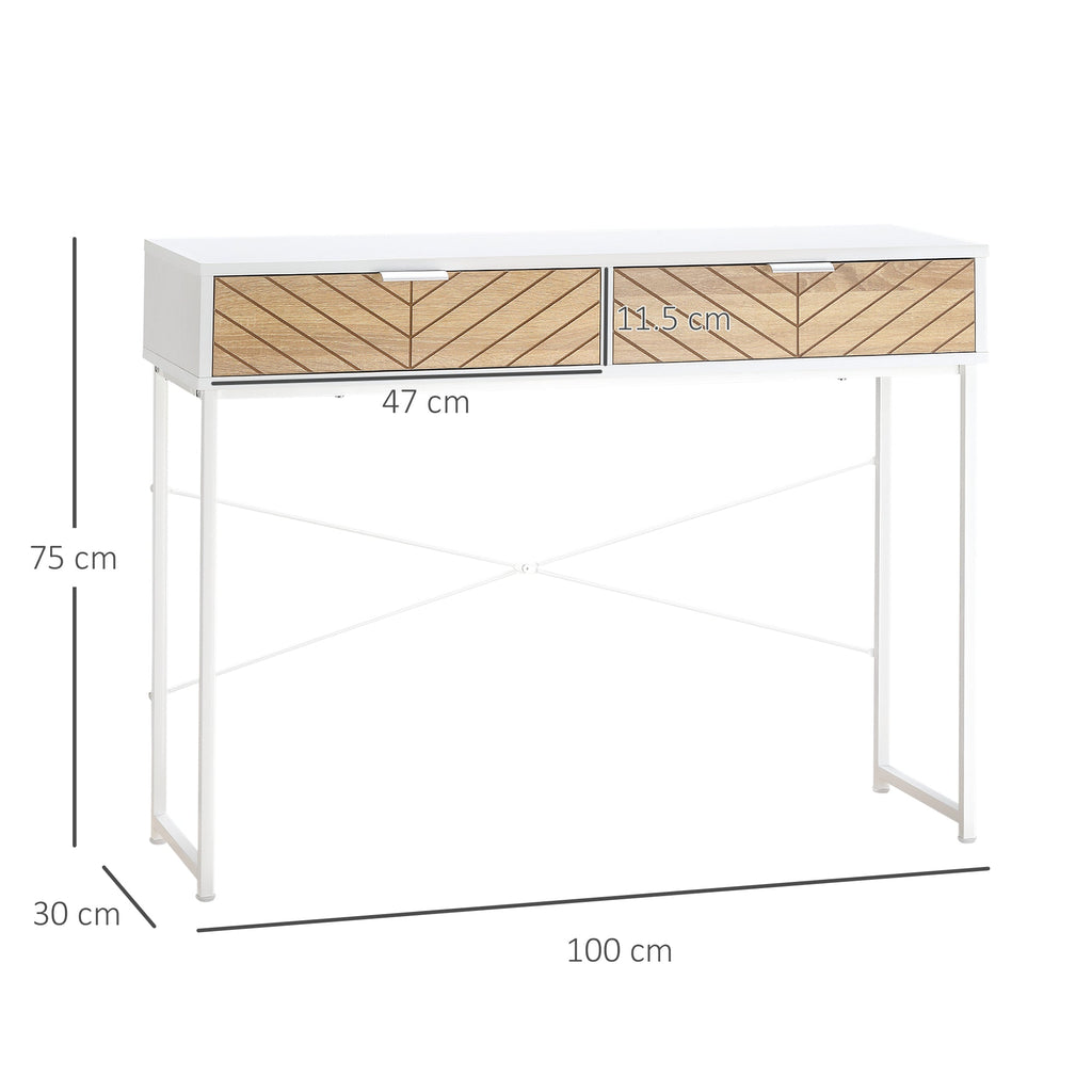 Easycomfort Consolle Moderna per Ingresso e Soggiorno with 2 Cassetti in Metallo 100x30x75cm - white