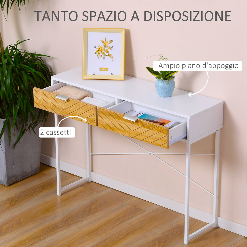 Easycomfort Consolle Moderna per Ingresso e Soggiorno with 2 Cassetti in Metallo 100x30x75cm - white