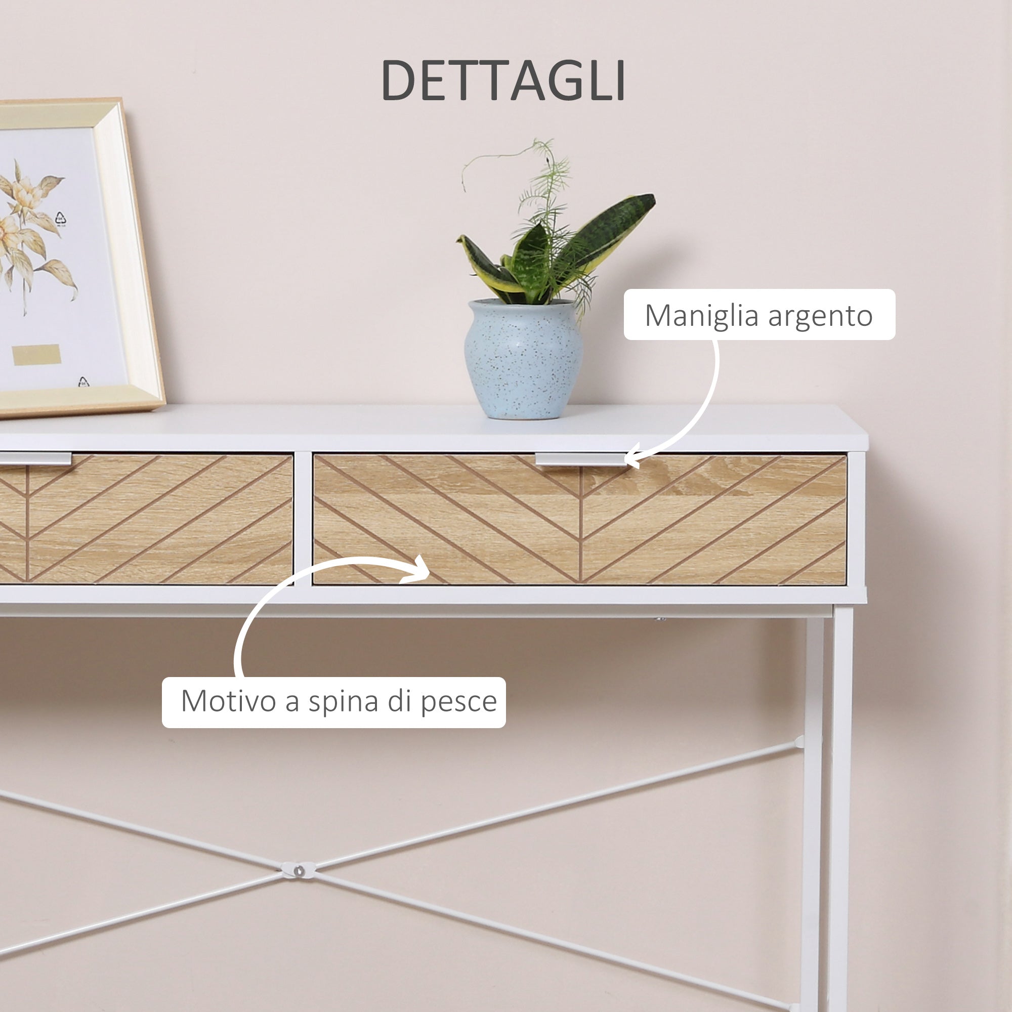 Easycomfort Consolle Moderna per Ingresso e Soggiorno with 2 Cassetti in Metallo 100x30x75cm - white