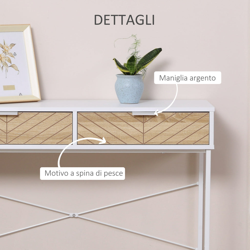 Easycomfort Consolle Moderna per Ingresso e Soggiorno with 2 Cassetti in Metallo 100x30x75cm - white