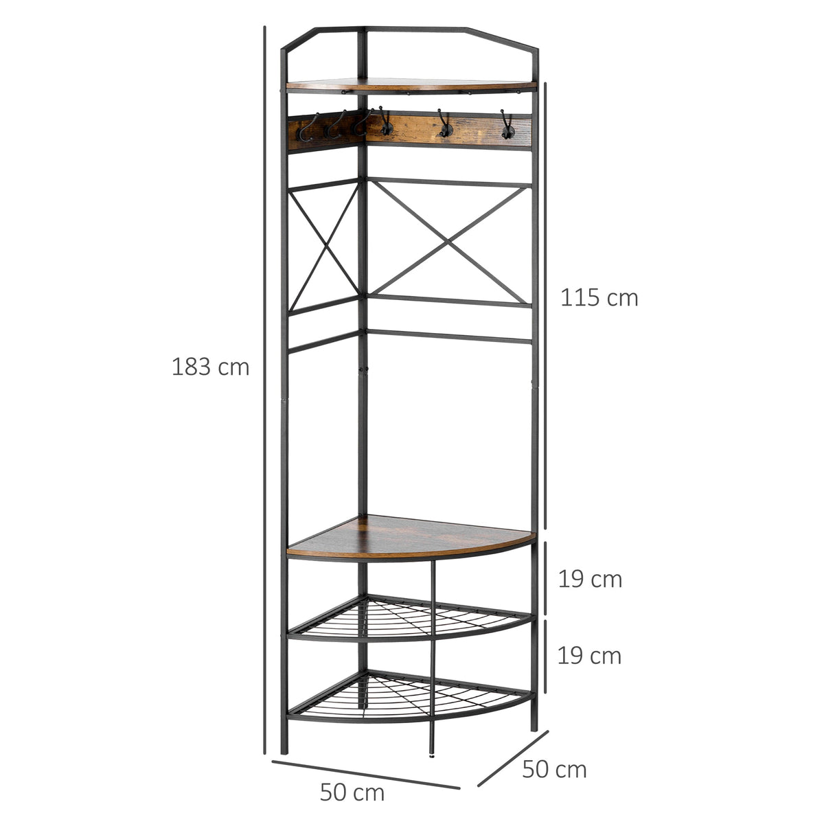 EasyComfort Staande hoekkapstok met bankje en schoenenrek 50x50x183 cm