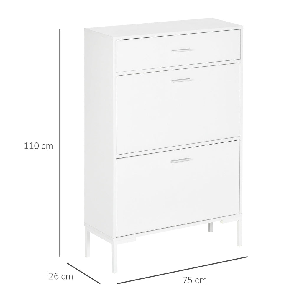 Easycomfort Mobile Scarpiera Moderno per 12 Paia di Scarpe with 2 Ante a Ribalta e Cassetto, 76x26x110 cm, white