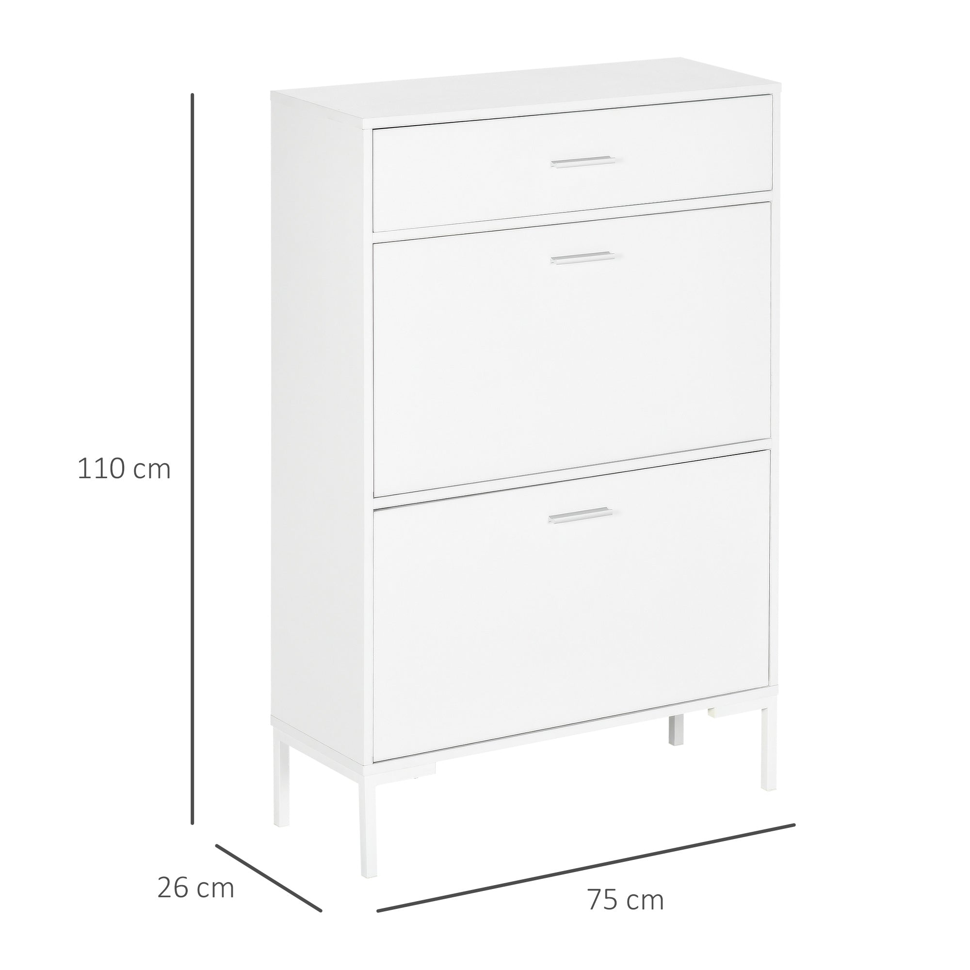 Easycomfort Mobile Scarpiera Moderno per 12 Paia di Scarpe with 2 Ante a Ribalta e Cassetto, 76x26x110 cm, white