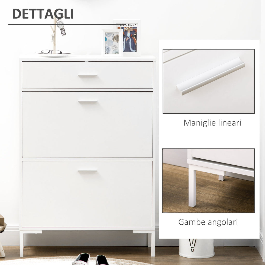 Easycomfort Mobile Scarpiera Moderno per 12 Paia di Scarpe with 2 Ante a Ribalta e Cassetto, 76x26x110 cm, white