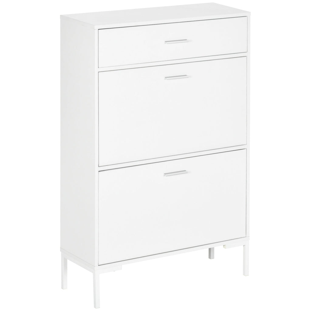 Easycomfort Mobile Scarpiera Moderno per 12 Paia di Scarpe with 2 Ante a Ribalta e Cassetto, 76x26x110 cm, white