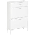 Easycomfort Mobile Scarpiera Moderno per 12 Paia di Scarpe with 2 Ante a Ribalta e Cassetto, 76x26x110 cm, white