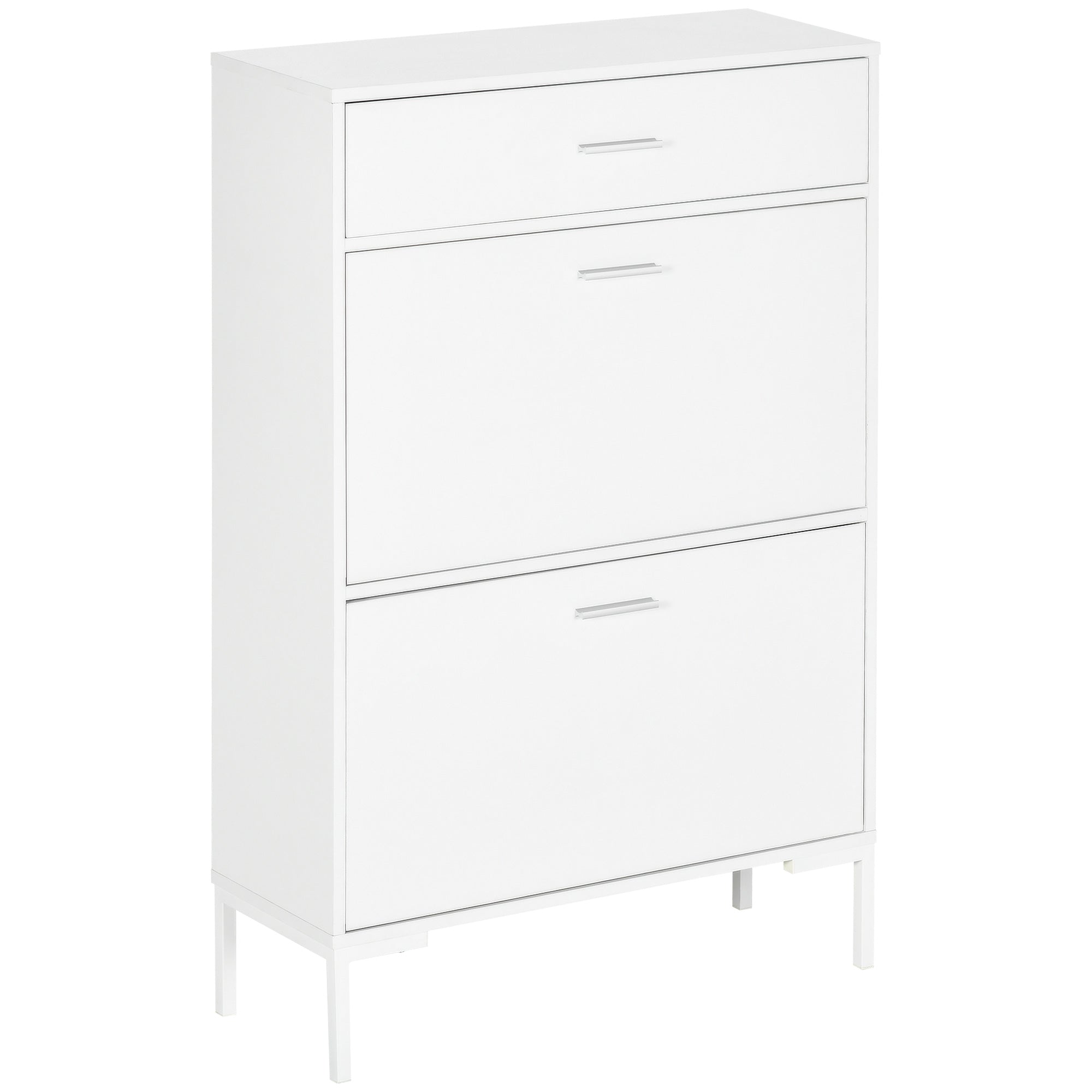 Easycomfort Mobile Scarpiera Moderno per 12 Paia di Scarpe with 2 Ante a Ribalta e Cassetto, 76x26x110 cm, white
