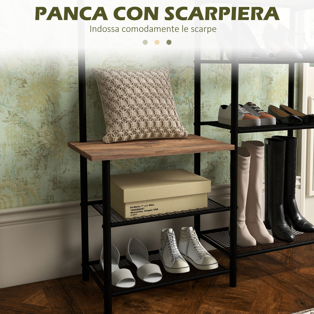Easycomfort Appendiabiti da Terra a 6 Ganci in Truciolato e Acciaio with Mobile Scarpiera Portaoggetti, 92.5x28.2x182 cm