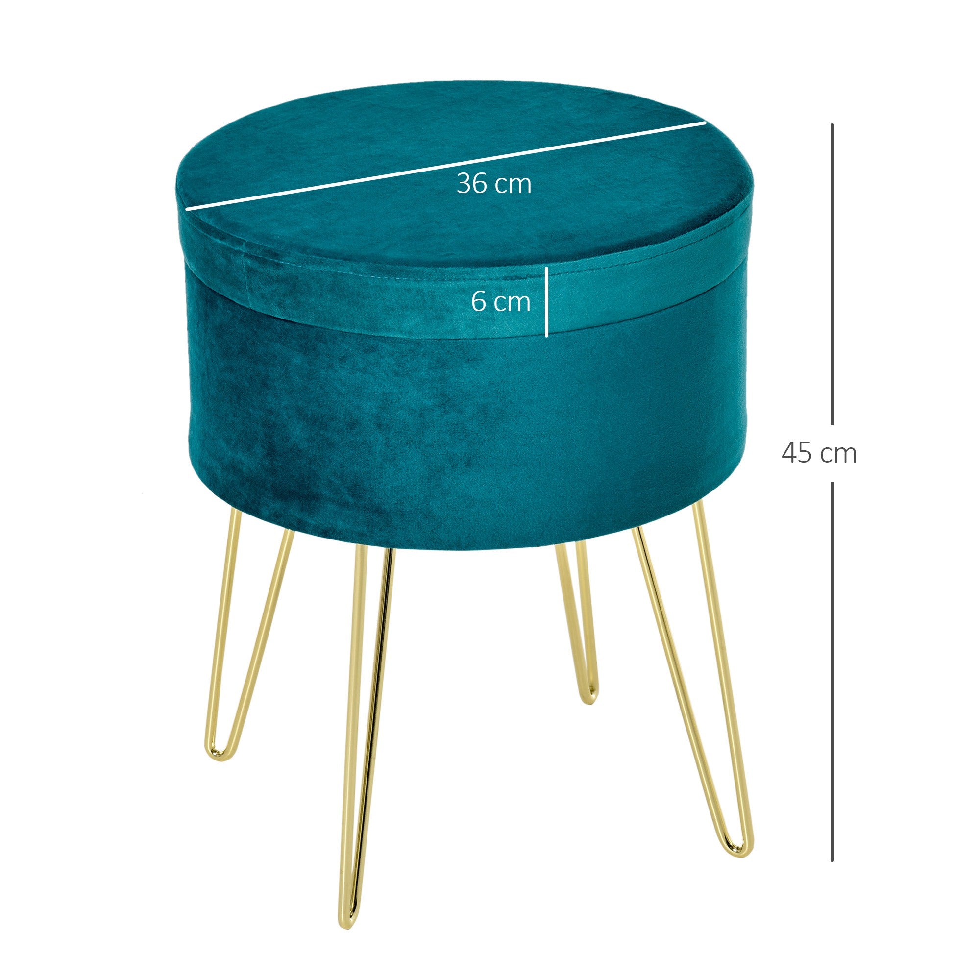 Easycomfort Pouf Contenitore 2 in 1 with Funzione Sgabello e Tavolino, in Legno e Tessuto Verde, Metallo with Finitura Oro, 36x36x45cm