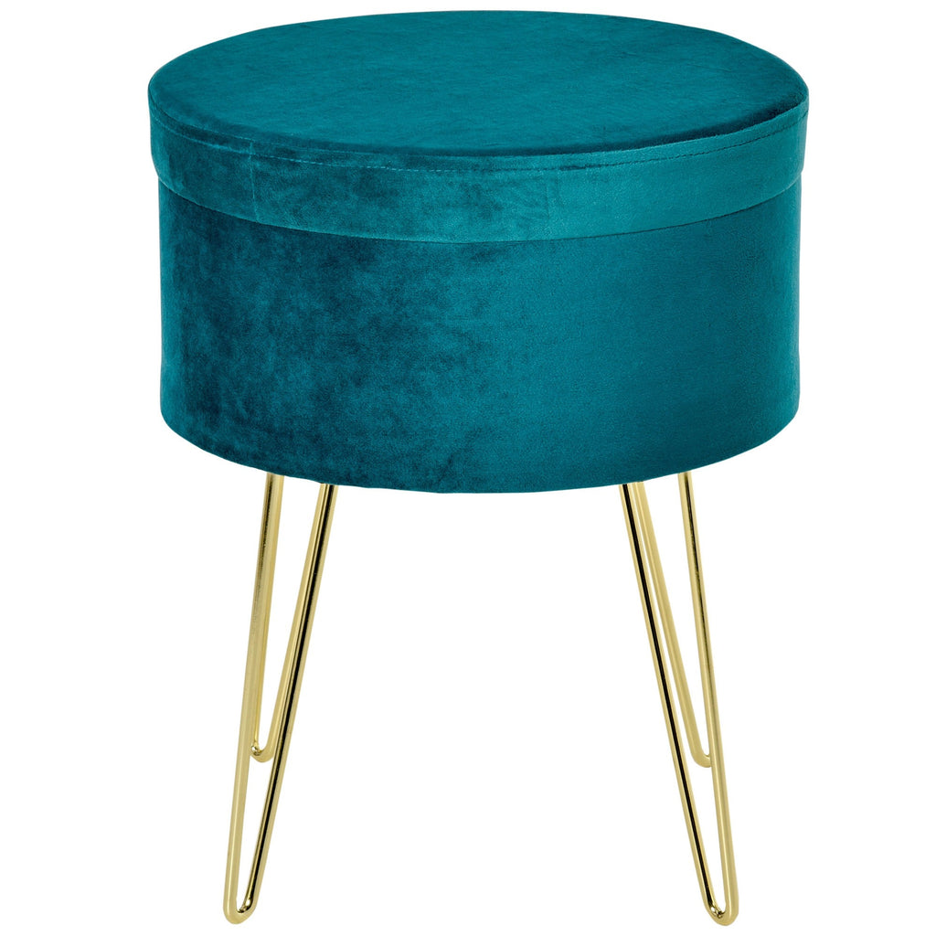 Easycomfort Pouf Contenitore 2 in 1 with Funzione Sgabello e Tavolino, in Legno e Tessuto Verde, Metallo with Finitura Oro, 36x36x45cm