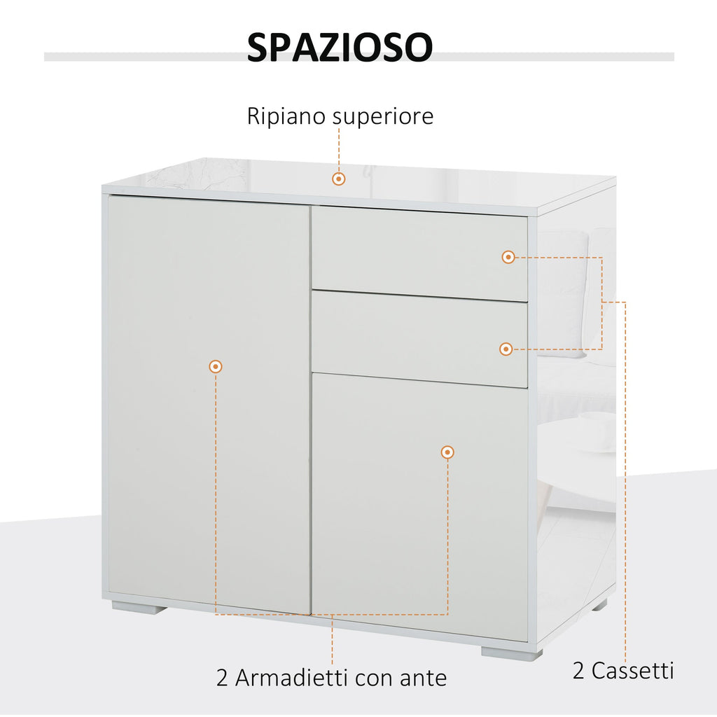 Easycomfort Mobiletto Armadietto Multiuso 2 Cassetti e 2 Armadietti, Apertura a Pressione, Mobile per Soggiorno, Cucina, Ufficio