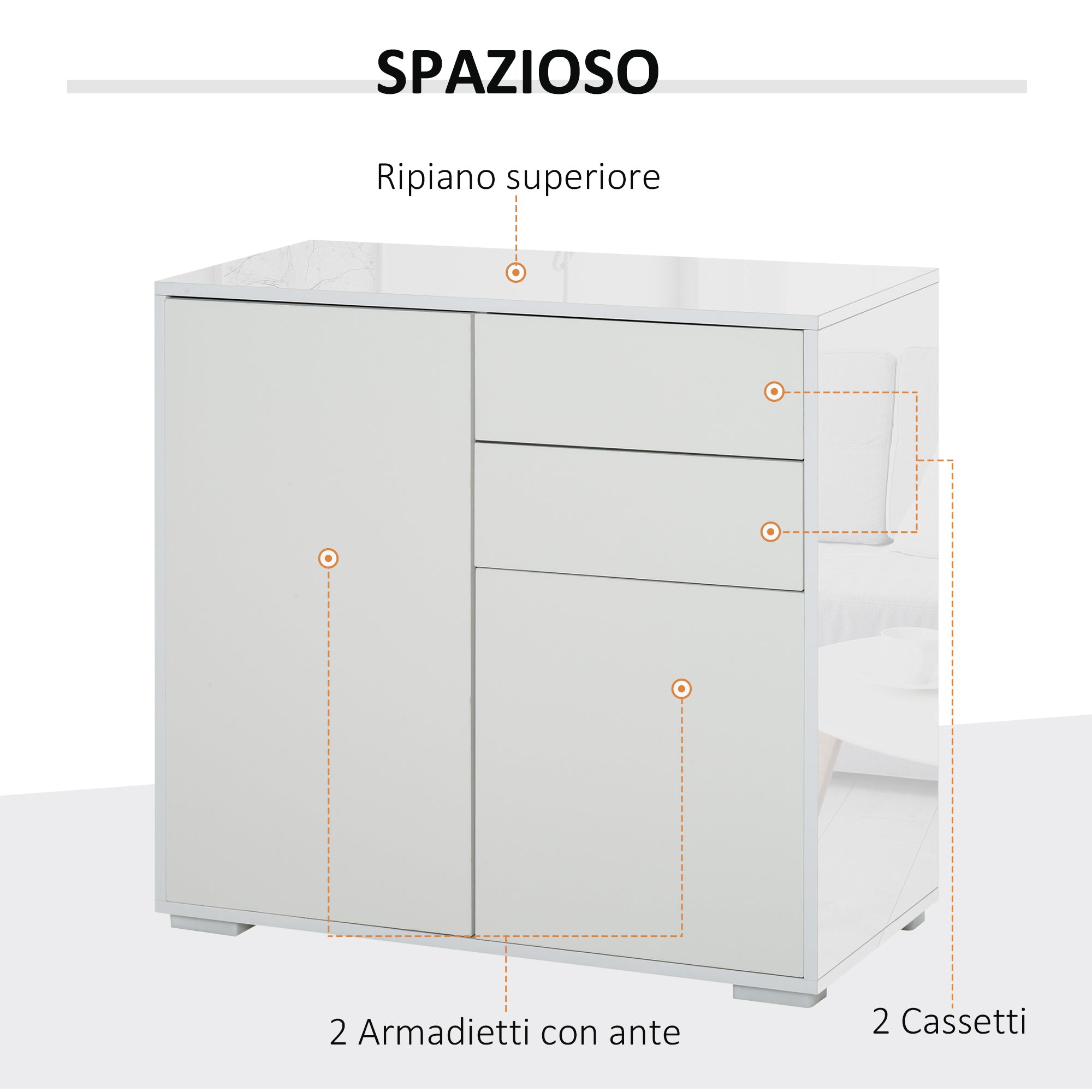 Easycomfort Mobiletto Armadietto Multiuso 2 Cassetti e 2 Armadietti, Apertura a Pressione, Mobile per Soggiorno, Cucina, Ufficio