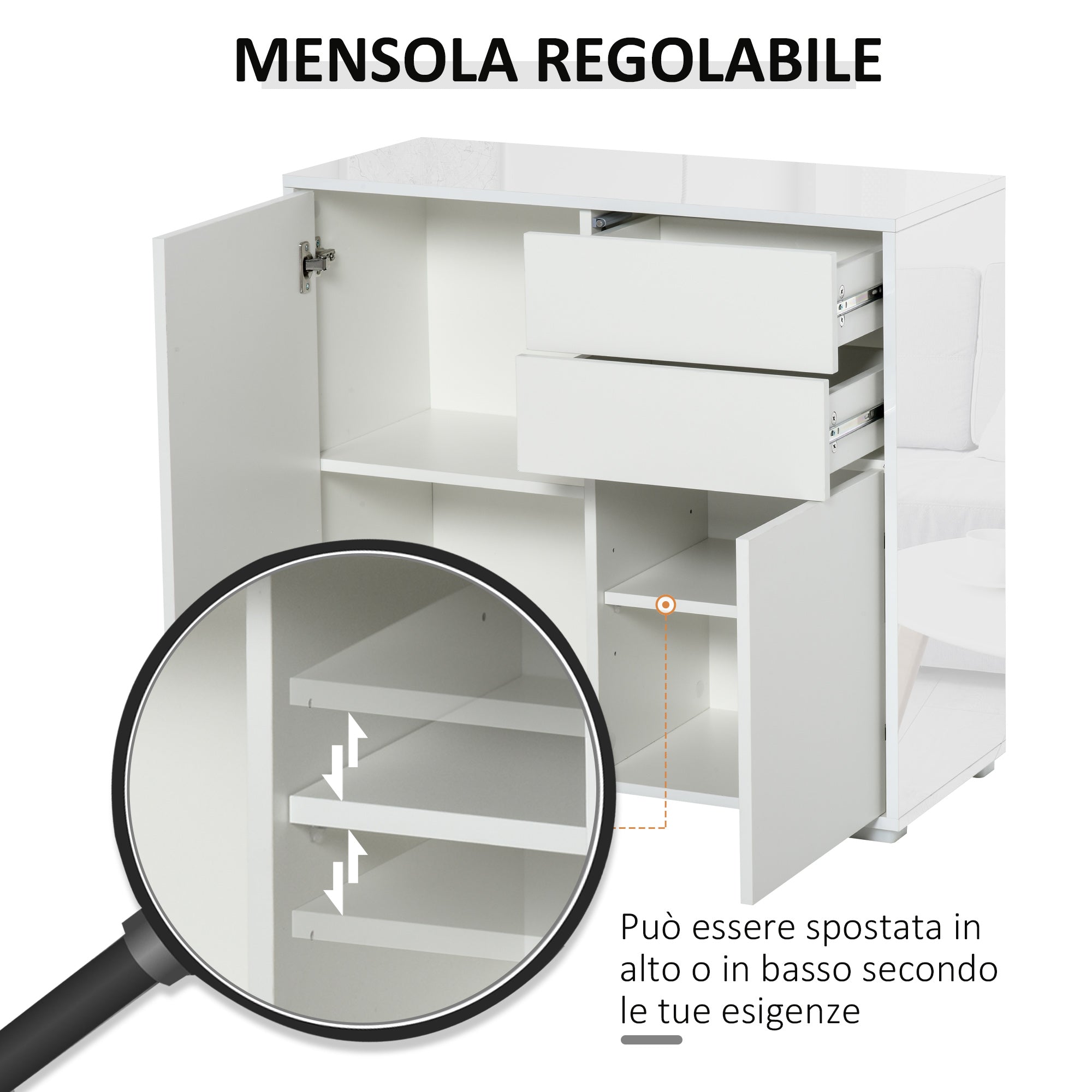 Easycomfort Mobiletto Armadietto Multiuso 2 Cassetti e 2 Armadietti, Apertura a Pressione, Mobile per Soggiorno, Cucina, Ufficio