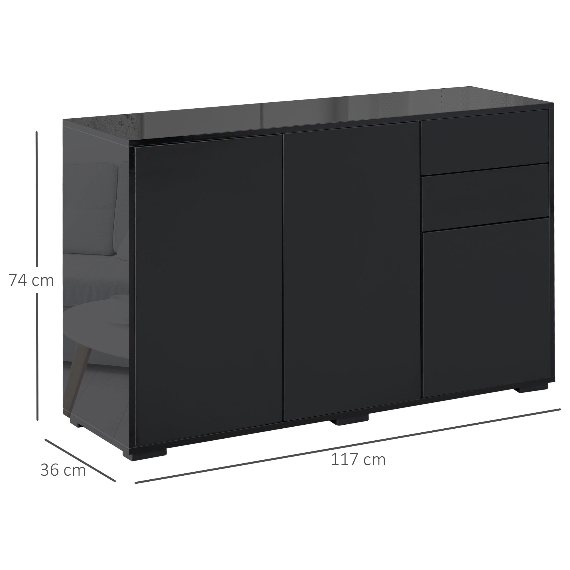 EasyComfort Mobiletto Multiuso opbergkast 117x36x74 cm - 2 lades, 2 deuren, zwart
