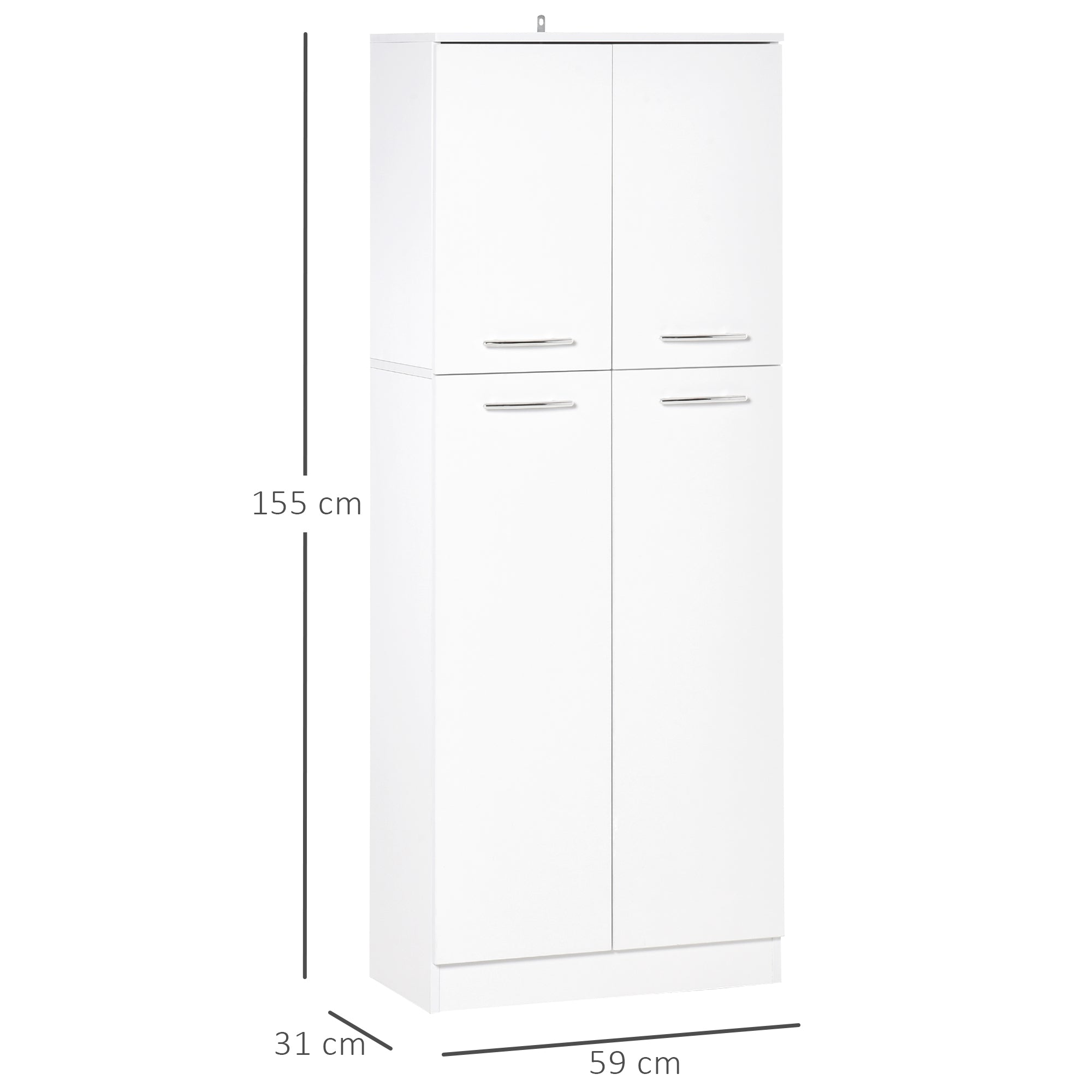 Easycomfort Mobile Dispensa Multiuso with 2 Armadietti e Mensole Regolabili, MDF, 59x31x155cm, white