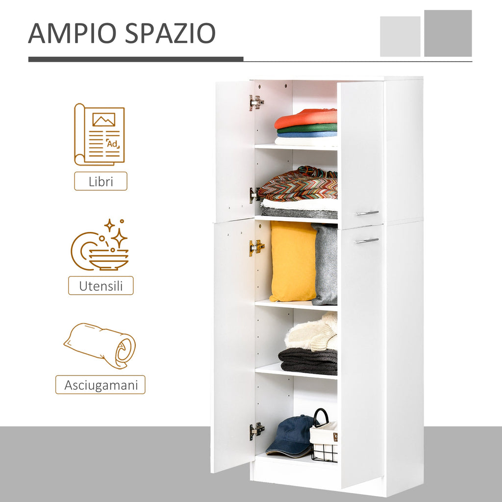 Easycomfort Mobile Dispensa Multiuso with 2 Armadietti e Mensole Regolabili, MDF, 59x31x155cm, white