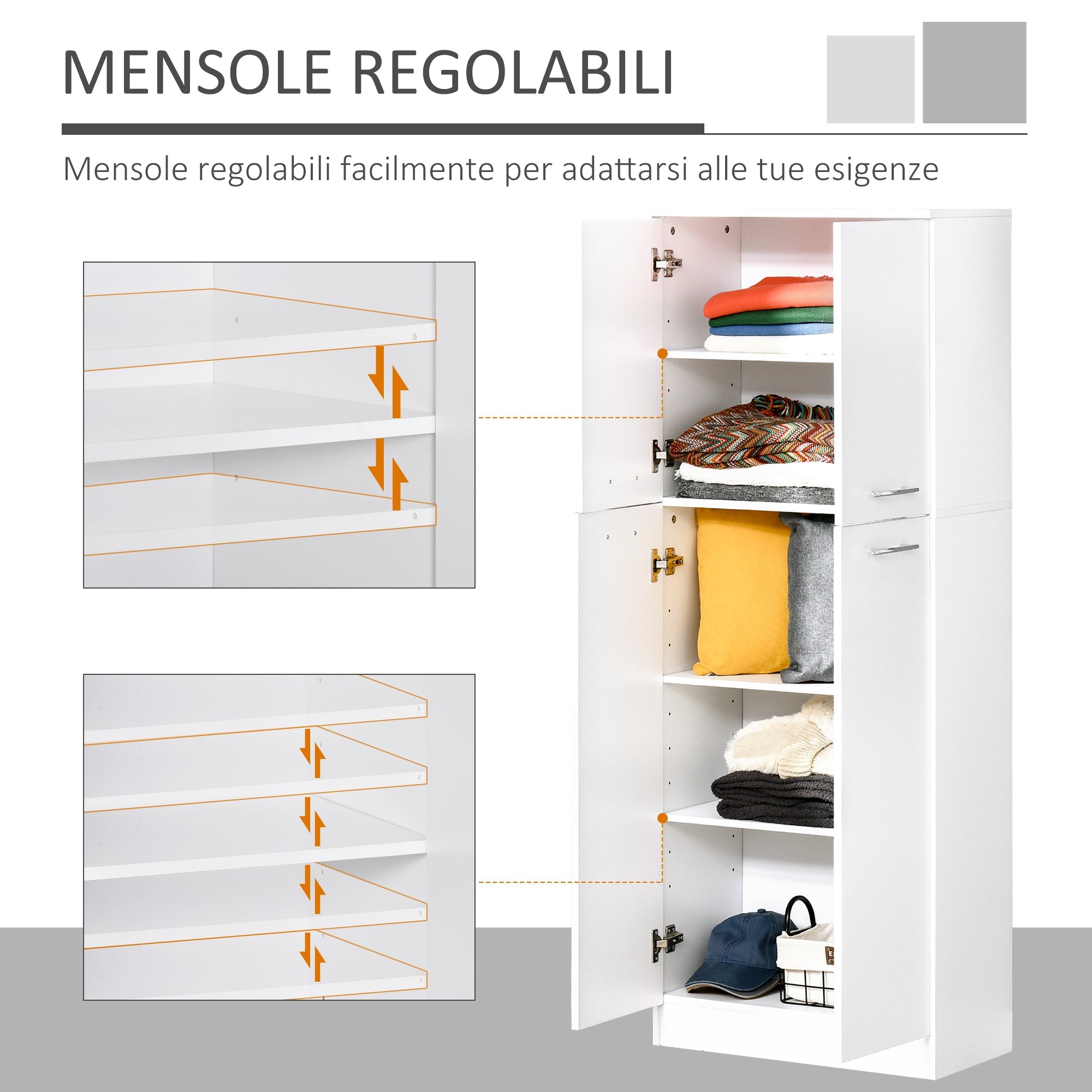 Easycomfort Mobile Dispensa Multiuso with 2 Armadietti e Mensole Regolabili, MDF, 59x31x155cm, white