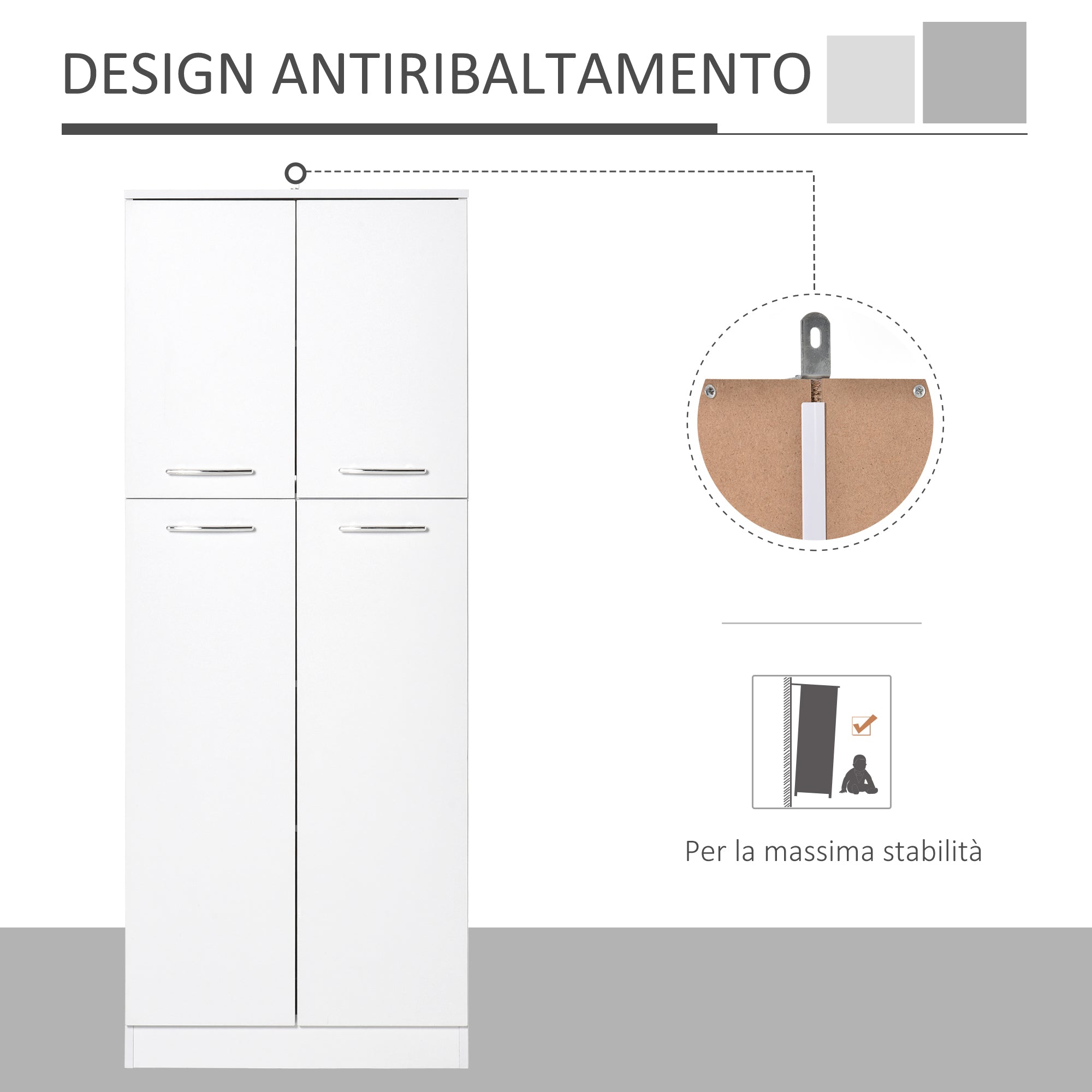 Easycomfort Mobile Dispensa Multiuso with 2 Armadietti e Mensole Regolabili, MDF, 59x31x155cm, white
