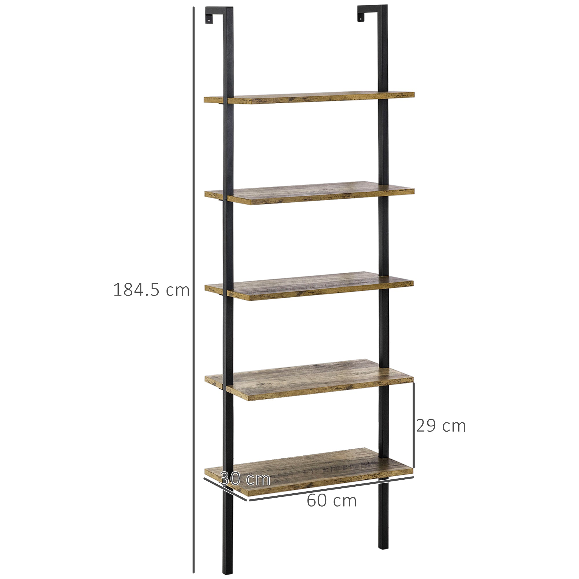 Easycomfort Libreria a Scala with 5 Ripiani in Stile Industriale in Legno e Metallo, 60x30x184.5cm, Marrone