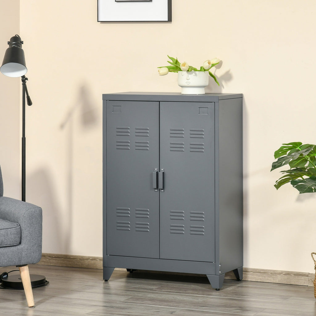 Easycomfort Mobiletto Multiuso 2 Ante Stile Industriale in Metallo per Casa e Garage, 75x33x110cm, Grigio