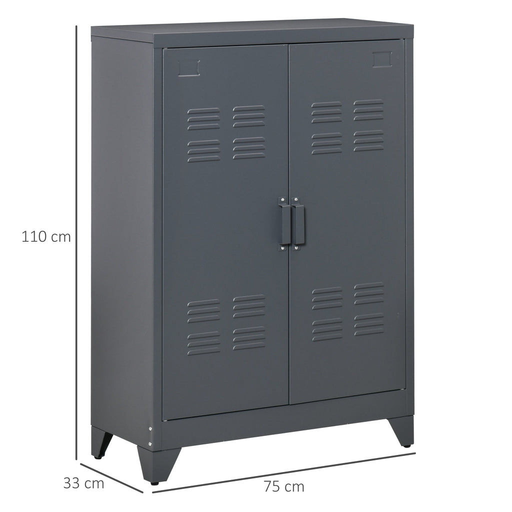 Easycomfort Mobiletto Multiuso 2 Ante Stile Industriale in Metallo per Casa e Garage, 75x33x110cm, Grigio