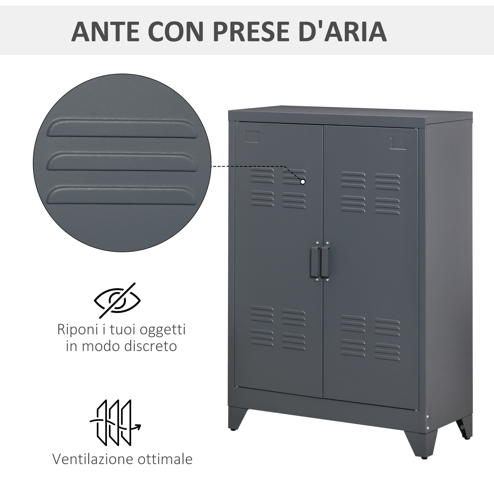 Easycomfort Mobiletto Multiuso 2 Ante Stile Industriale in Metallo per Casa e Garage, 75x33x110cm, Grigio
