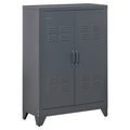 Easycomfort Mobiletto Multiuso 2 Ante Stile Industriale in Metallo per Casa e Garage, 75x33x110cm, Grigio