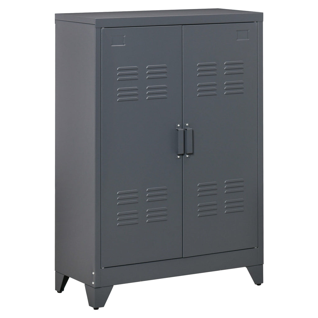 Easycomfort Mobiletto Multiuso 2 Ante Stile Industriale in Metallo per Casa e Garage, 75x33x110cm, Grigio