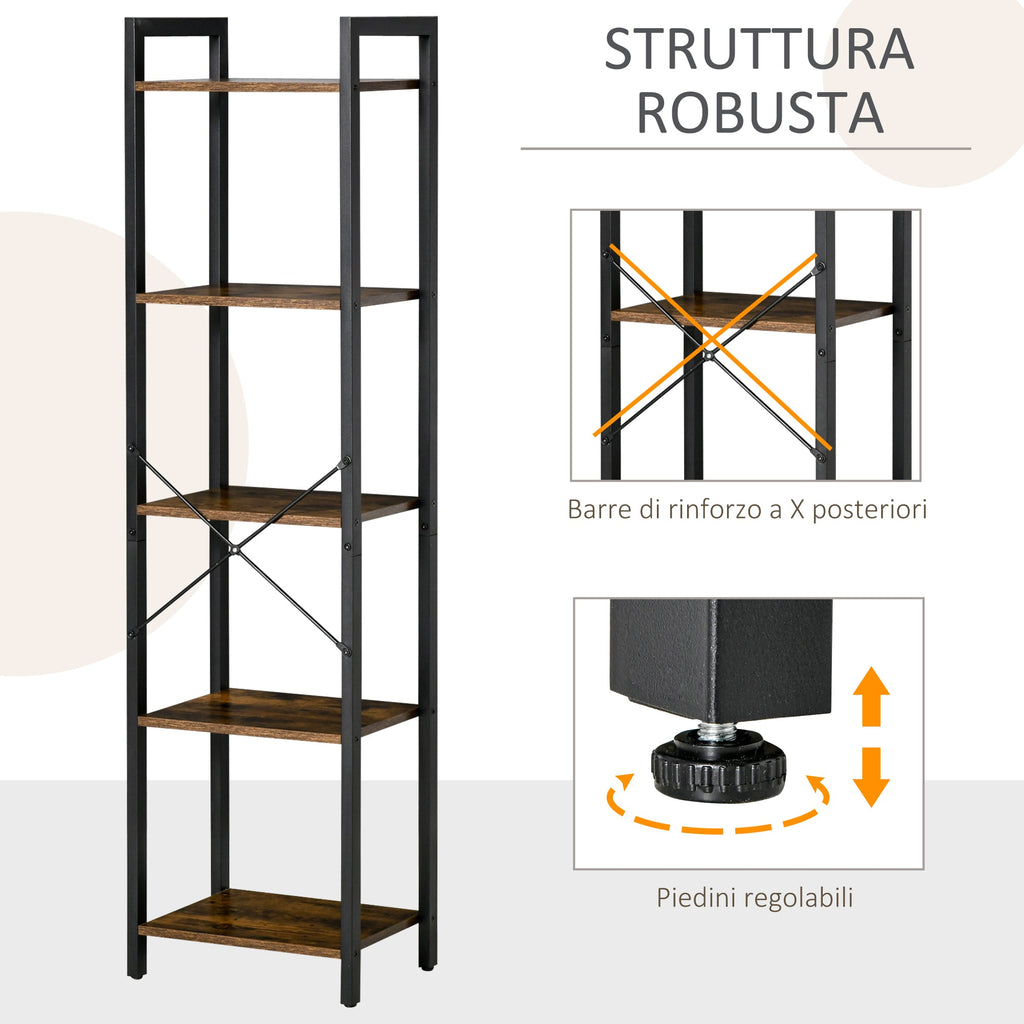 EasyComfort boekenkast industrieel 5 schappen 40x30x154 cm bruin rustiek