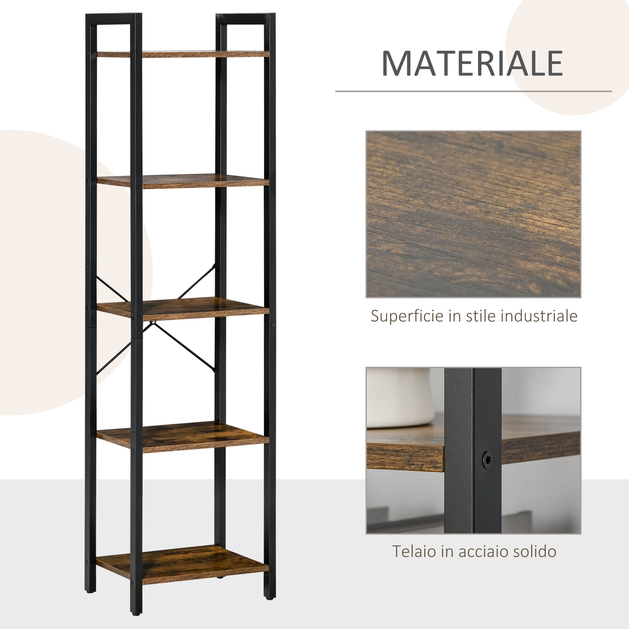 EasyComfort boekenkast industrieel 5 schappen 40x30x154 cm bruin rustiek