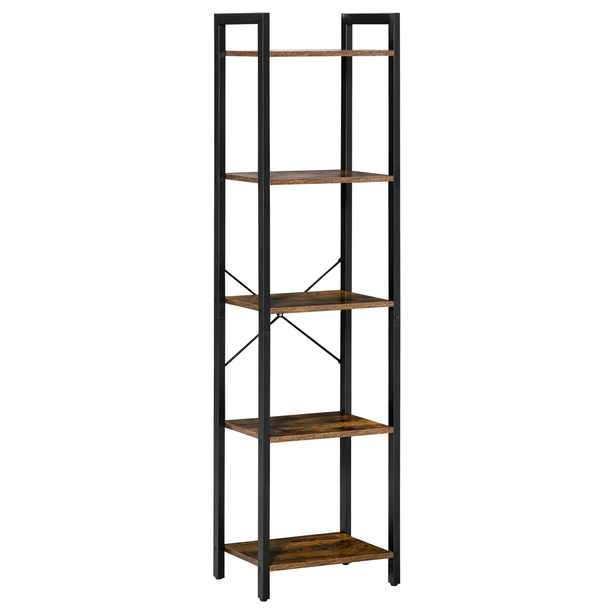 Easycomfort Libreria Stile Industriale a 5 Scaffali in Legno e Acciaio, 40x30x154cm, Marrone Rustico