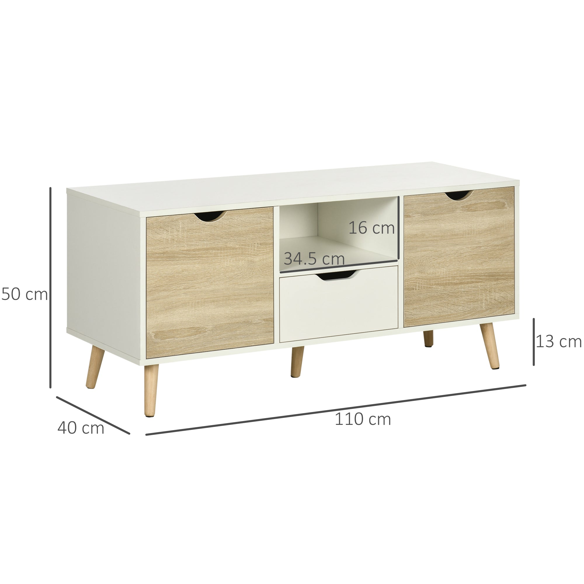 EasyComfort tv-meubel 110x40x50 cm, wit/houtkleur, tot 50 inch
