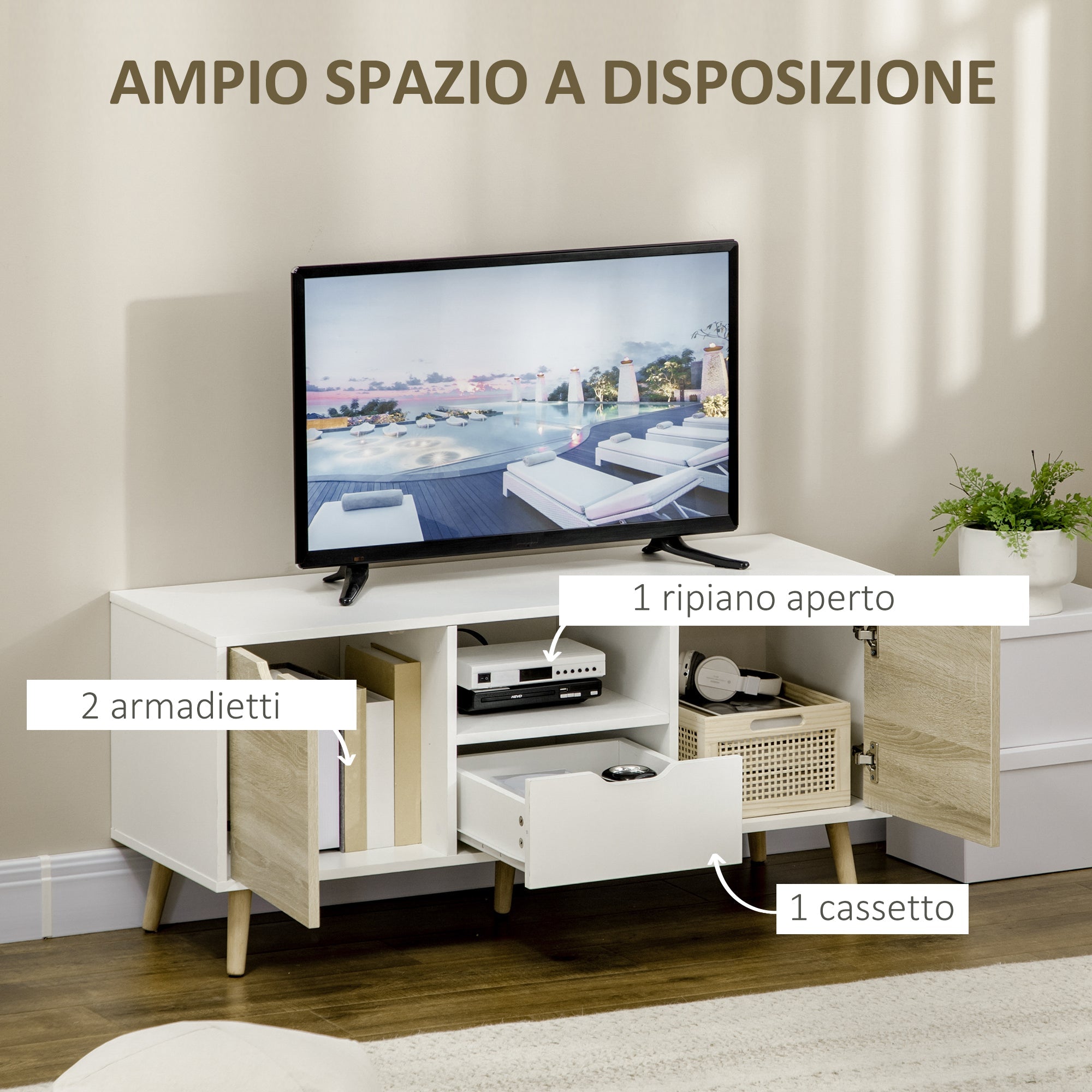 EasyComfort tv-meubel 110x40x50 cm, wit/houtkleur, tot 50 inch
