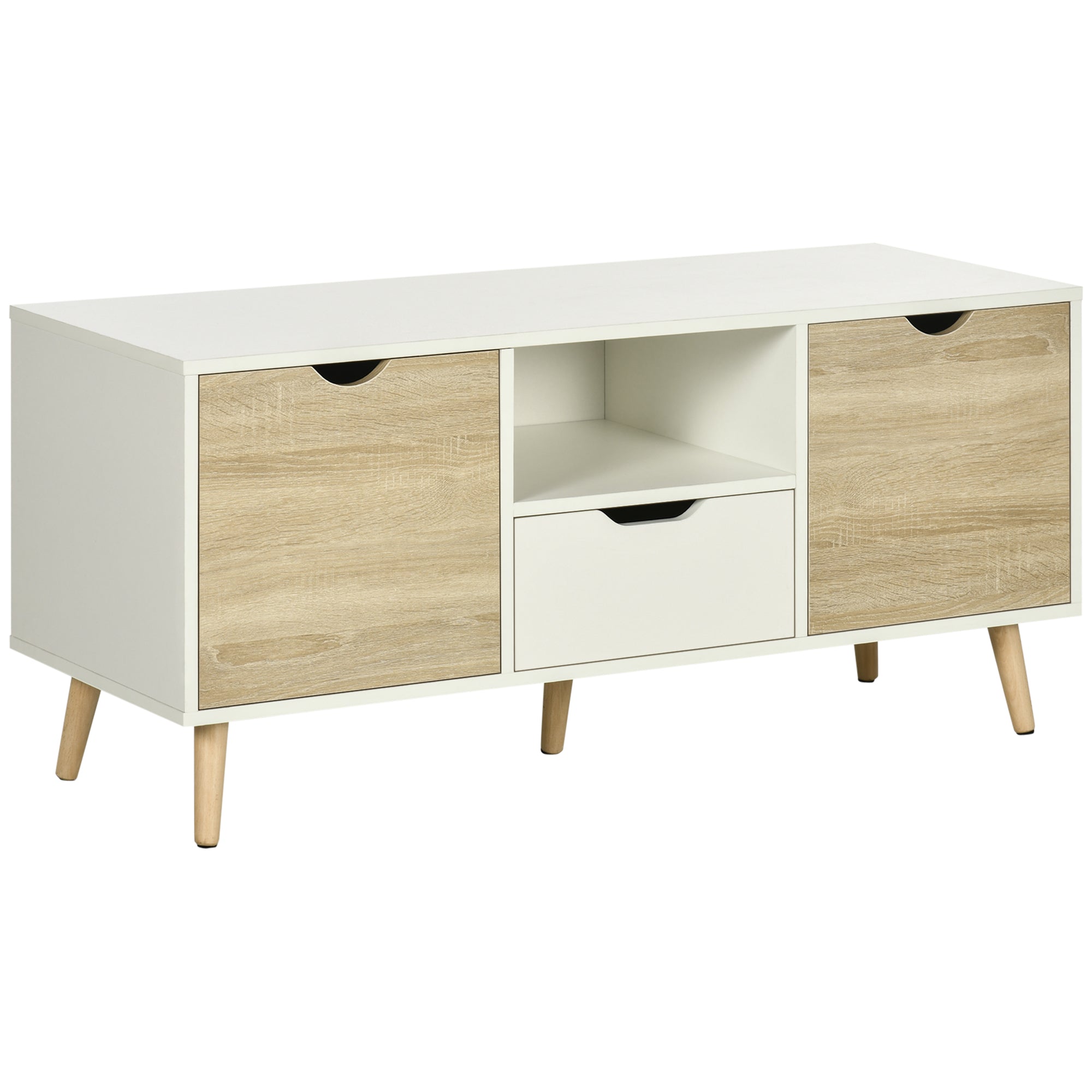 Easycomfort Mobile TV Moderno max 50" in Truciolato with Cassetti, Ripiani Aperti e Armadietti, 110x40x50 cm, white e Colore Legno
