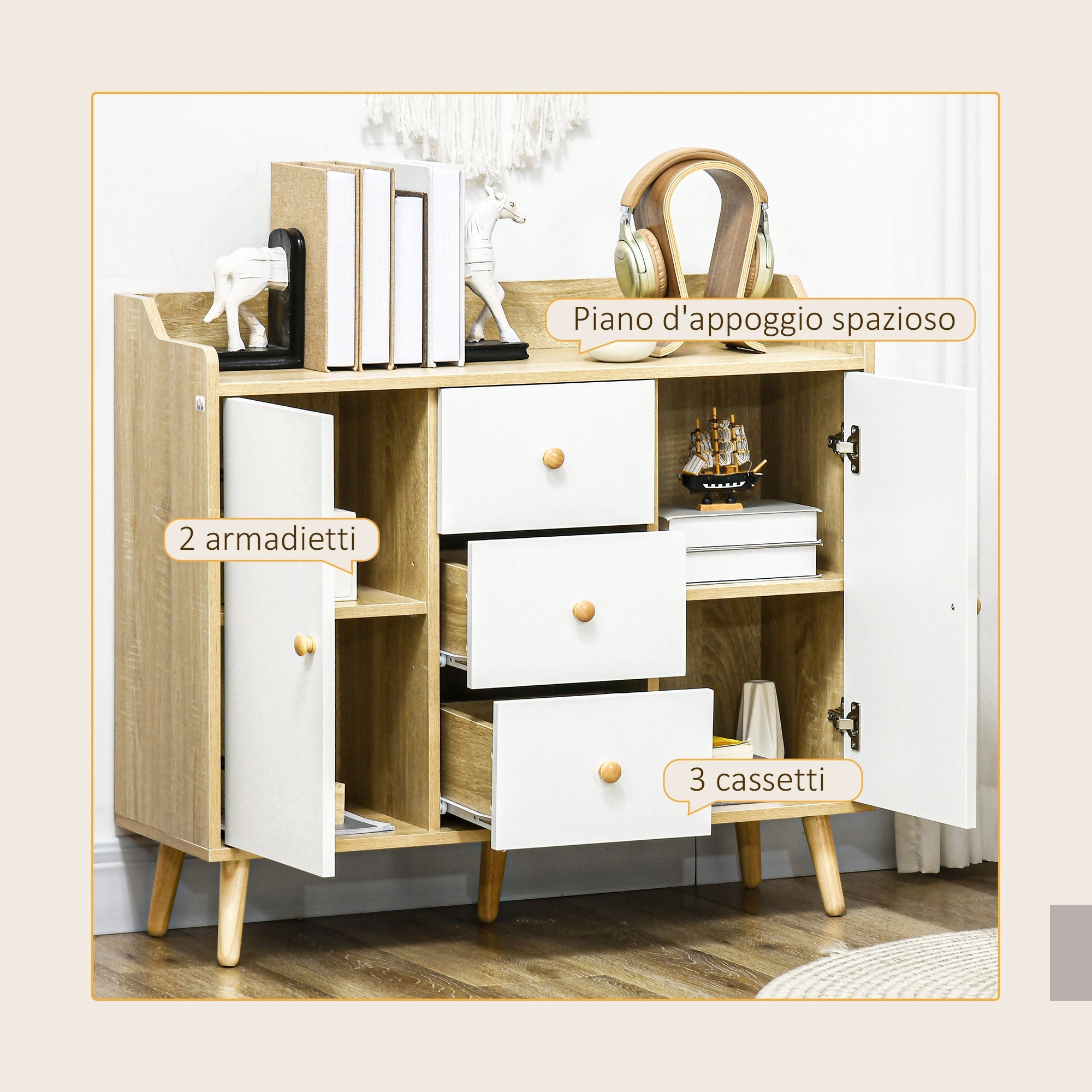 EasyComfort modern dressoir 90x32x80 cm - 3 lades, 2 deuren