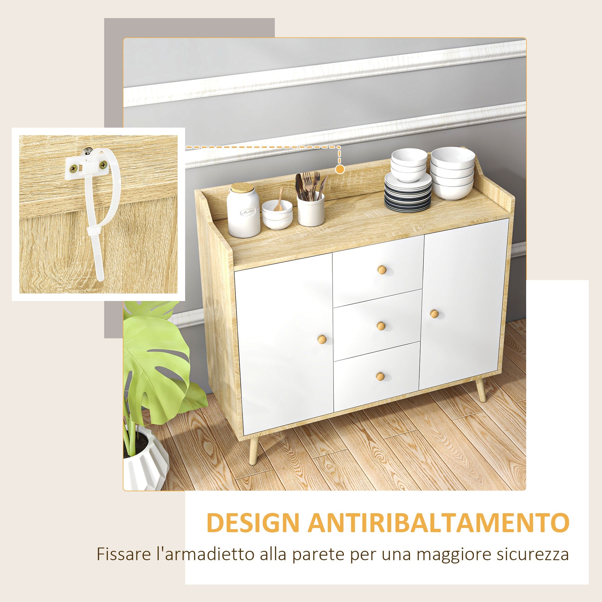 EasyComfort modern dressoir 90x32x80 cm - 3 lades, 2 deuren