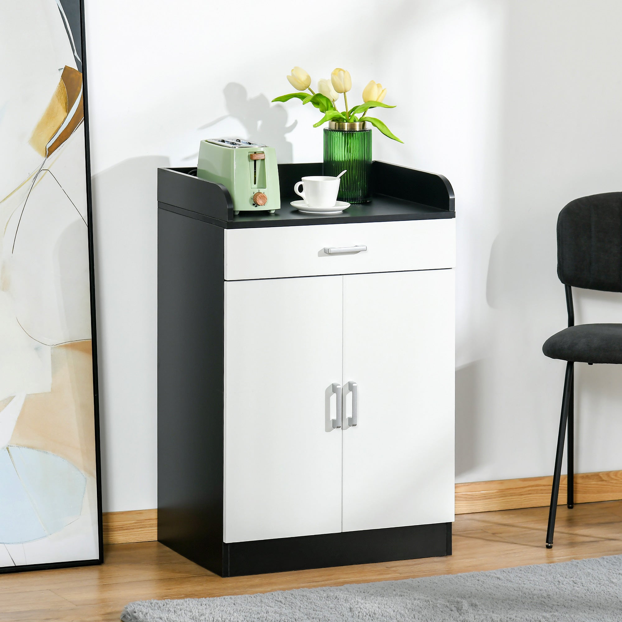 Easycomfort Mobiletto with Cassetto e Ripiano Regolabile per Cucina, Soggiorno e Anticamera, in MDF, 60x40x90cm, white e black