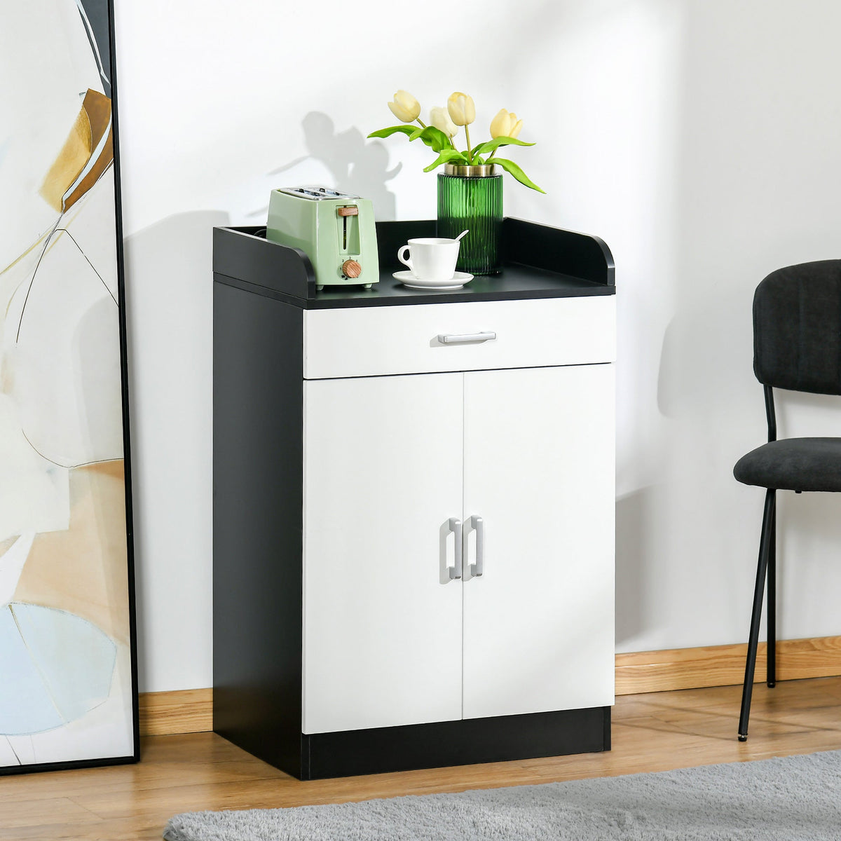 EasyComfort opbergkast met lade 60x40x90 cm - wit/zwart (MDF)