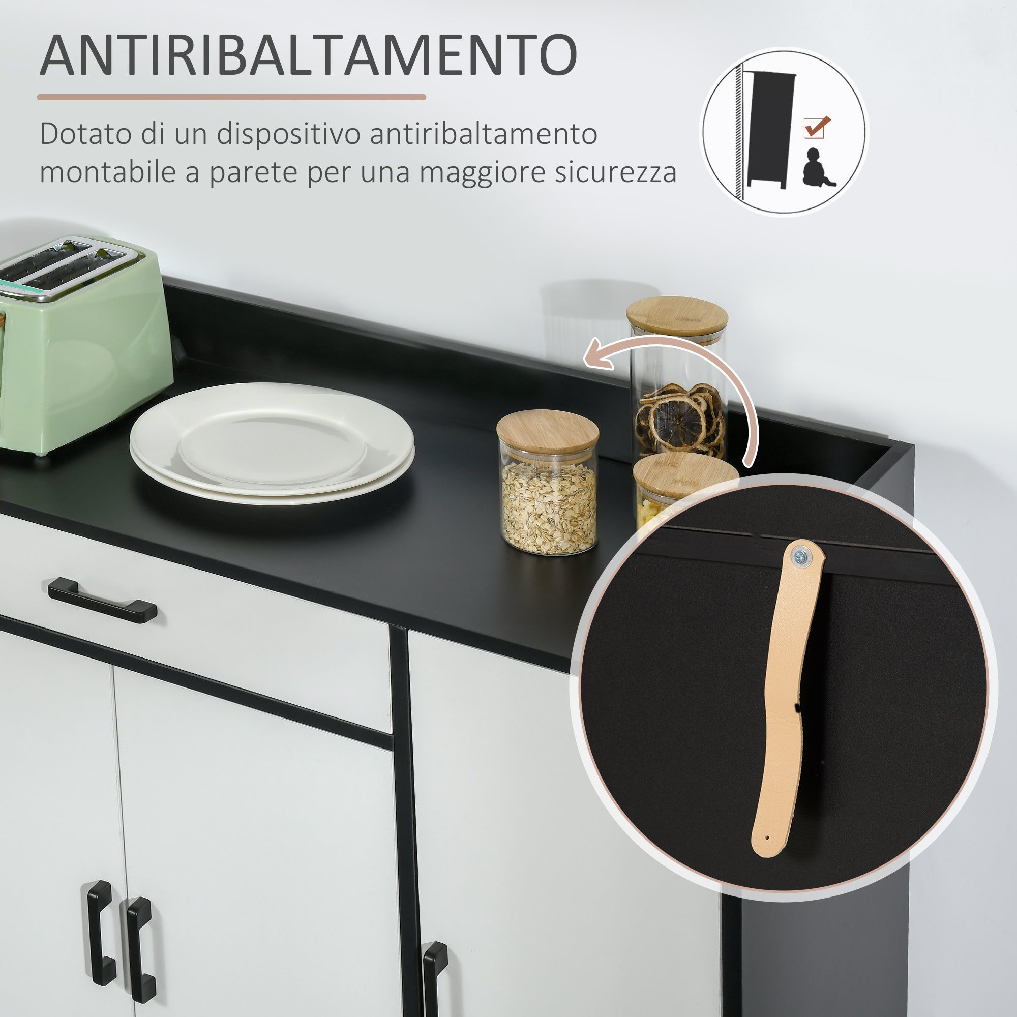 Easycomfort Mobiletto da Cucina Moderno in MDF with 2 Armadietti, 1 Cassetto e Ripiani Regolabili, 90x40x90 cm