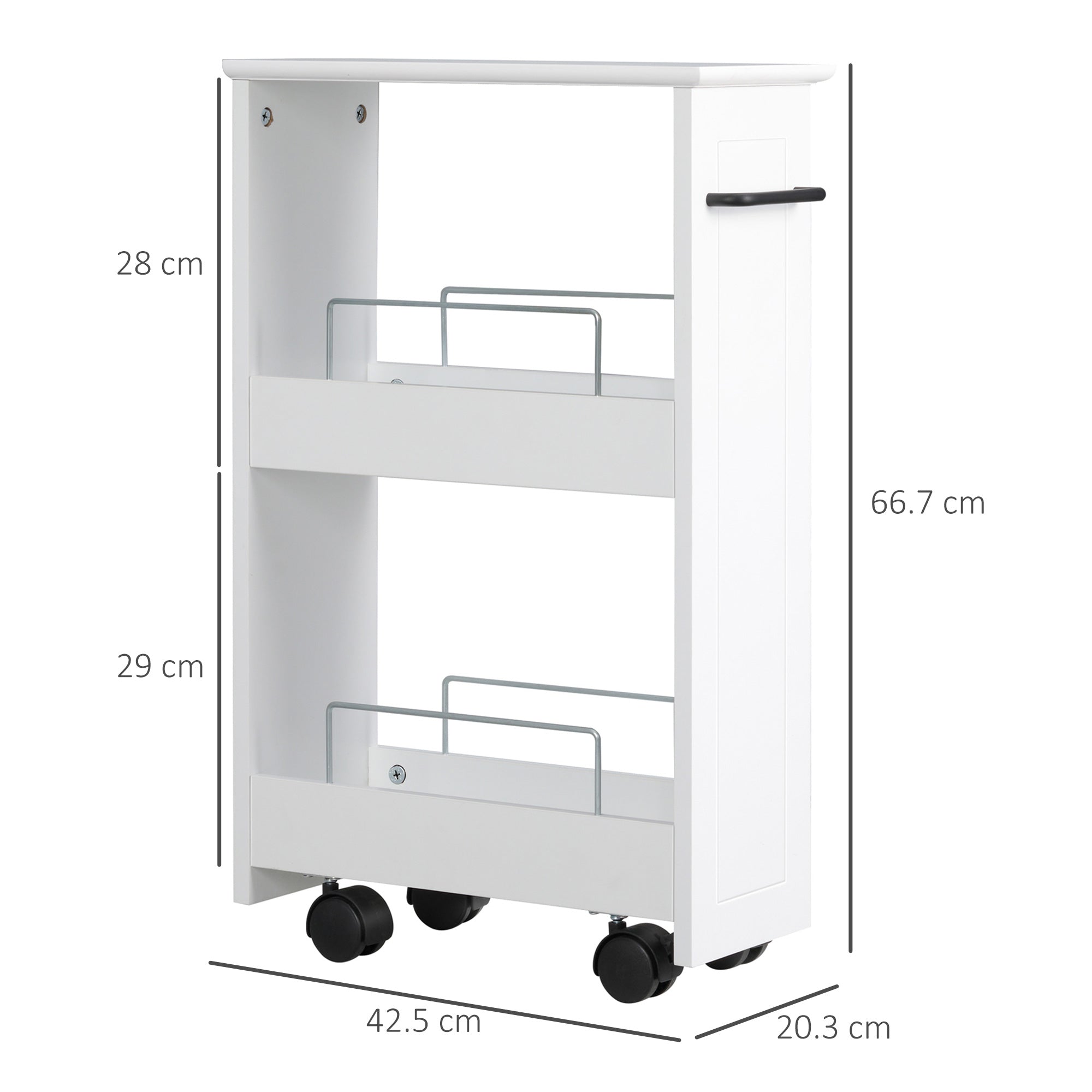 Easycomfort Carrello Salvaspazio Multiuso in Legno MDF e Ruote, 42.5x20.3x66.7cm, white