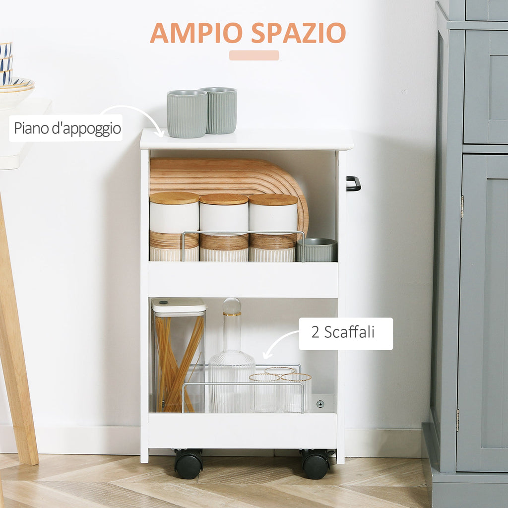 Easycomfort Carrello Salvaspazio Multiuso in Legno MDF e Ruote, 42.5x20.3x66.7cm, white