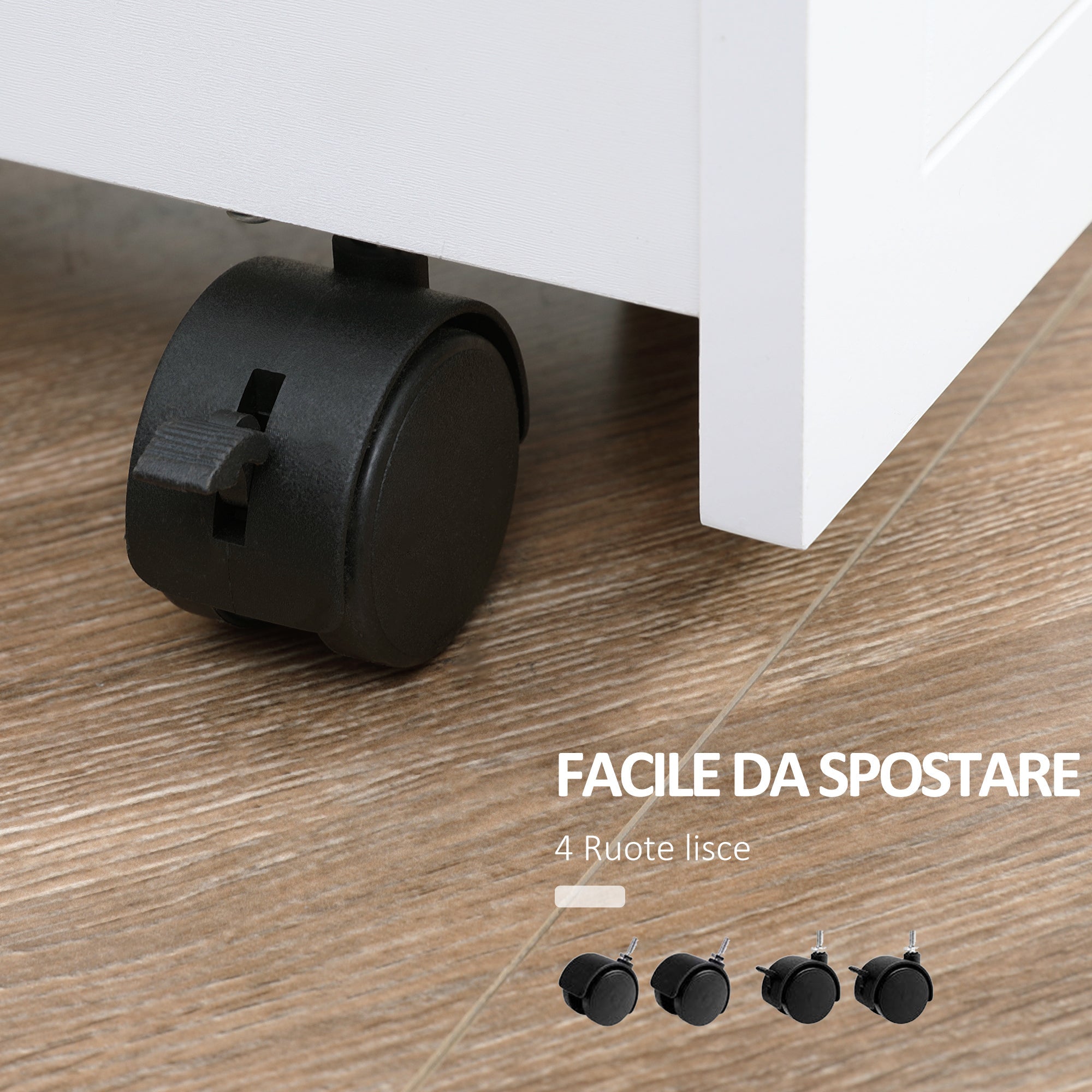 Easycomfort Carrello Salvaspazio Multiuso in Legno MDF e Ruote, 42.5x20.3x66.7cm, white