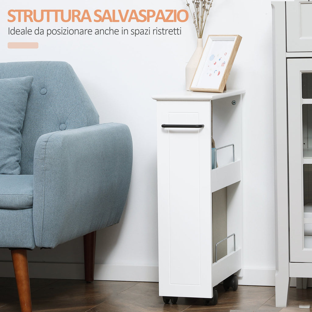 Easycomfort Carrello Salvaspazio Multiuso in Legno MDF e Ruote, 42.5x20.3x66.7cm, white