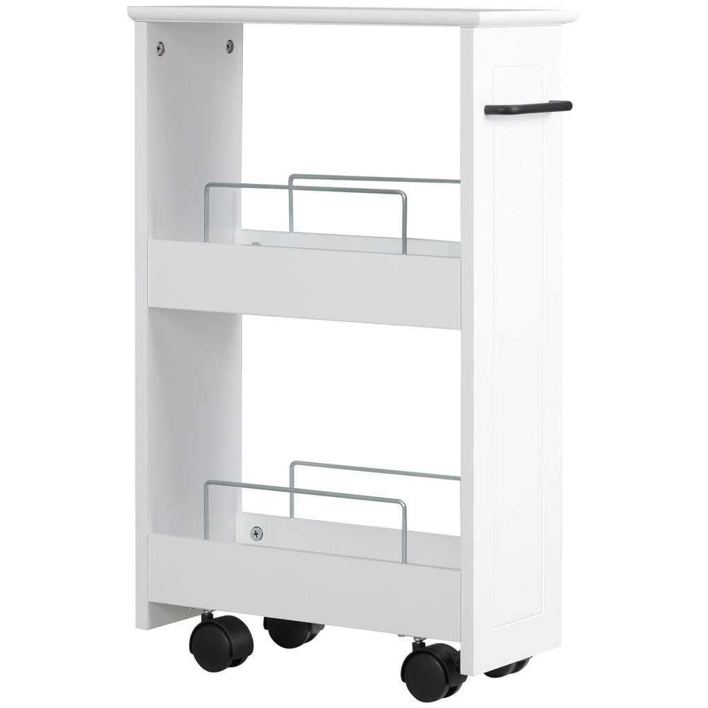 Easycomfort Carrello Salvaspazio Multiuso in Legno MDF e Ruote, 42.5x20.3x66.7cm, white