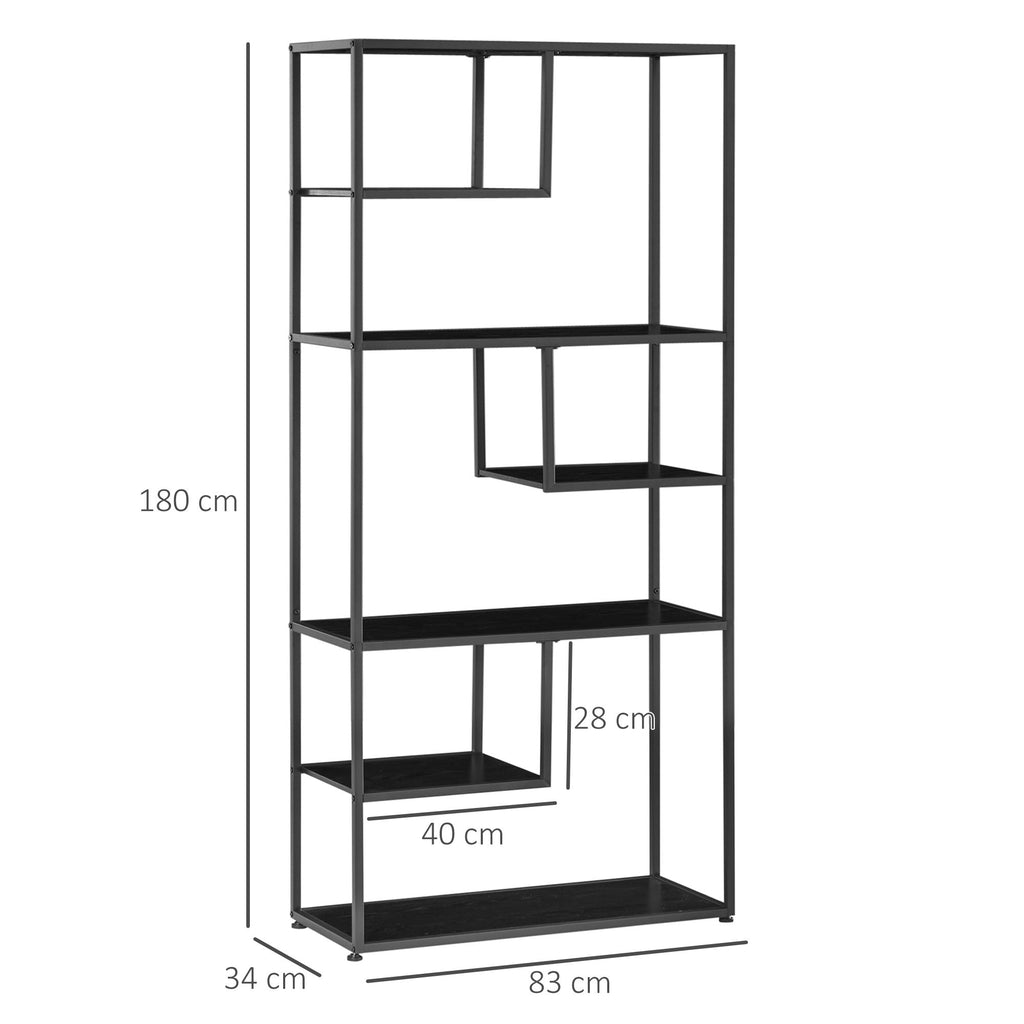 Easycomfort Mobile Libreria a 7 Livelli in Truciolato e Acciaio per Soggiorno, Camera da Letto e Ufficio, 83x34x180 cm, black