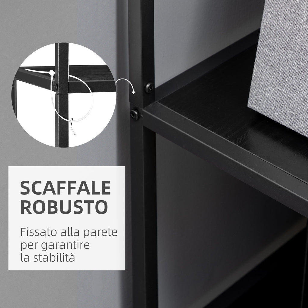 Easycomfort Mobile Libreria a 7 Livelli in Truciolato e Acciaio per Soggiorno, Camera da Letto e Ufficio, 83x34x180 cm, black