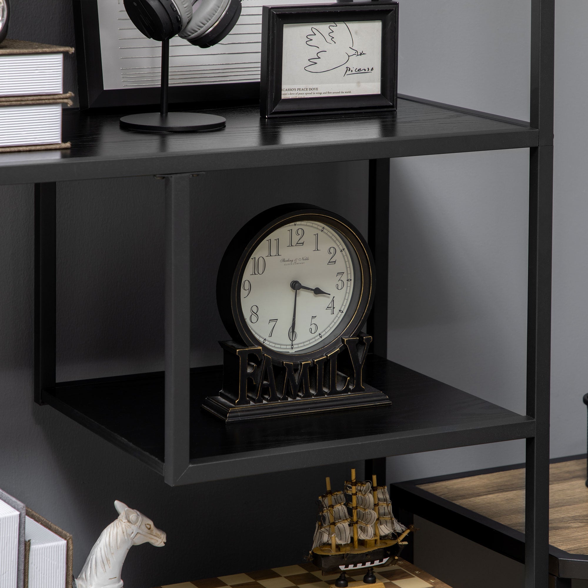 Easycomfort Mobile Libreria a 7 Livelli in Truciolato e Acciaio per Soggiorno, Camera da Letto e Ufficio, 83x34x180 cm, black