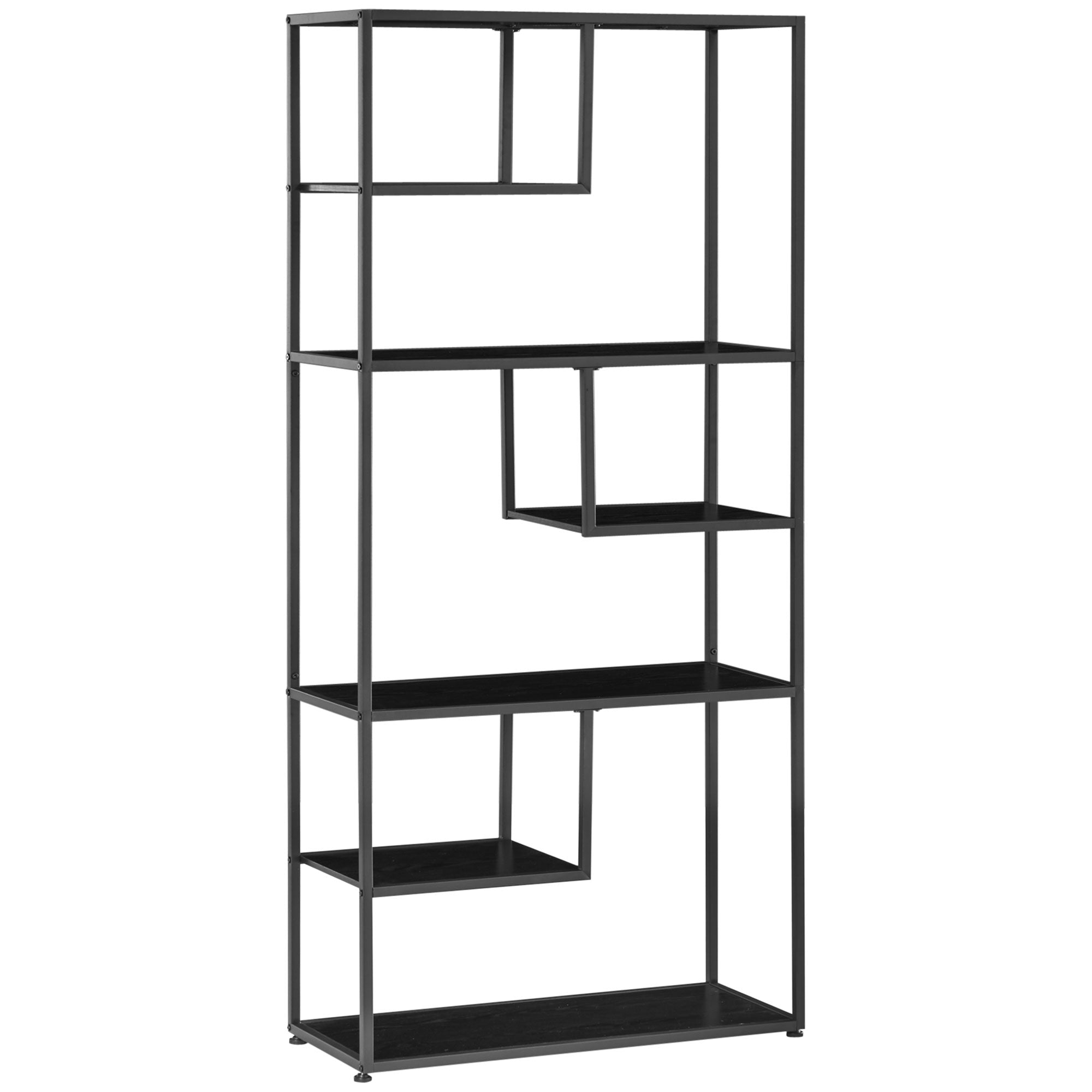 Easycomfort Mobile Libreria a 7 Livelli in Truciolato e Acciaio per Soggiorno, Camera da Letto e Ufficio, 83x34x180 cm, black