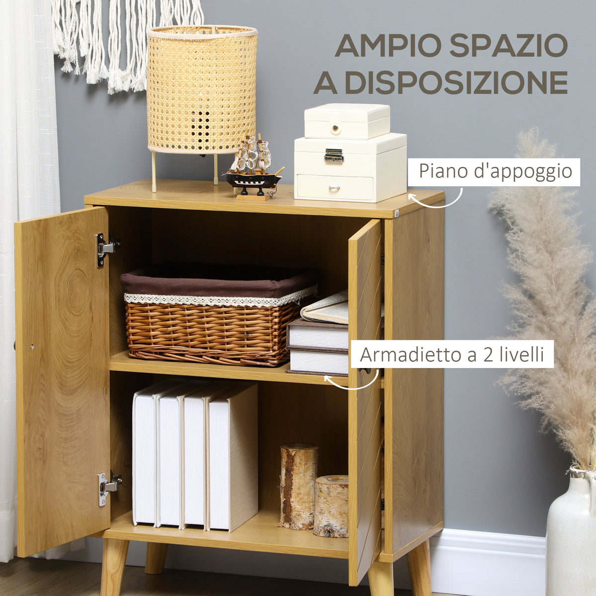 EasyComfort vintage kast met 2 leLPGanken 60x30x76 cm