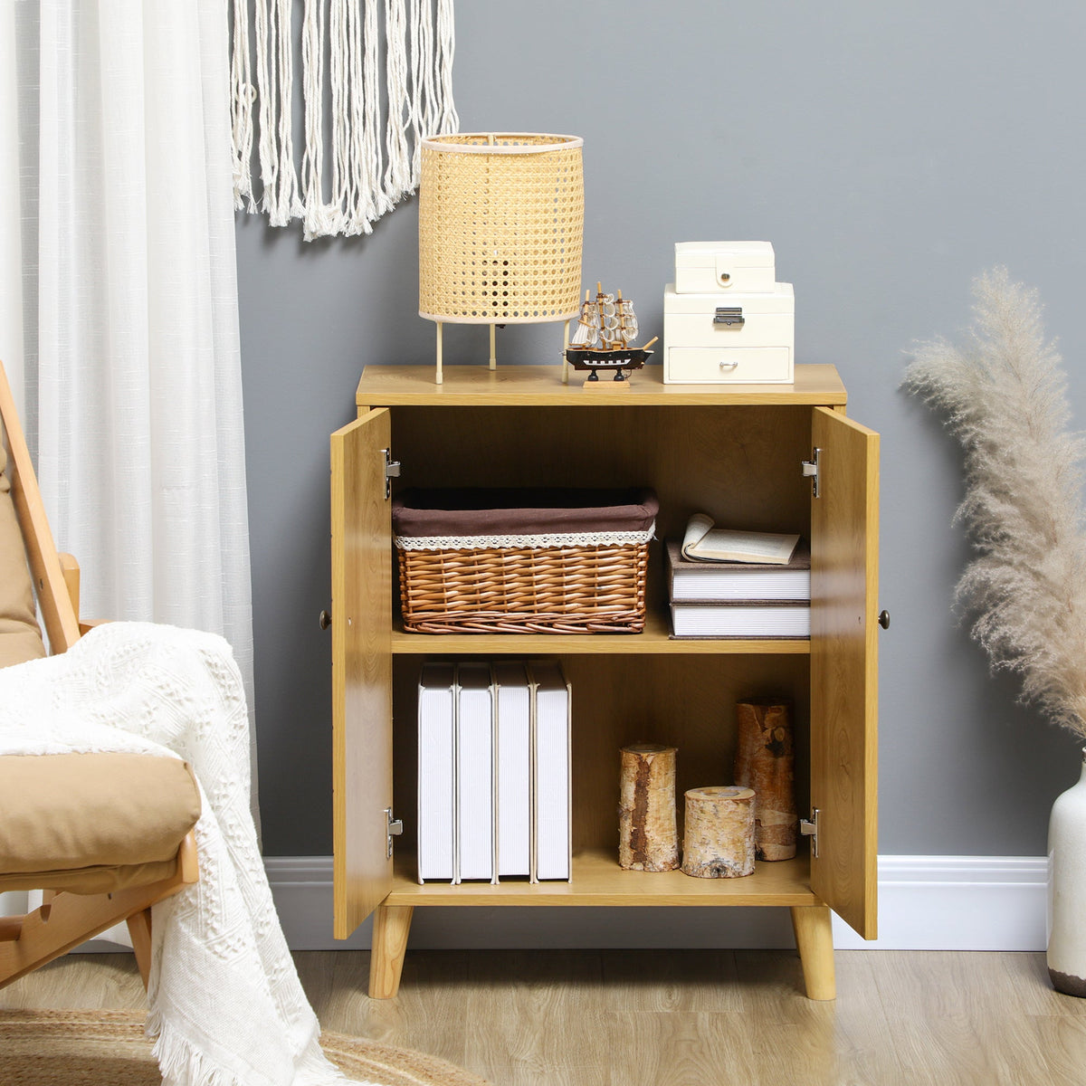 EasyComfort vintage kast met 2 leLPGanken 60x30x76 cm